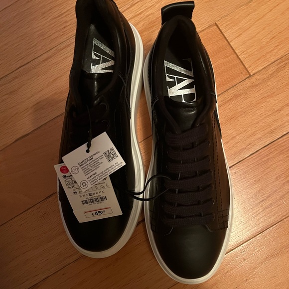 ZARA $100 black Ginuwine Real Leather platform flatform shoes sneakers runners 7 - Picture 6 of 8